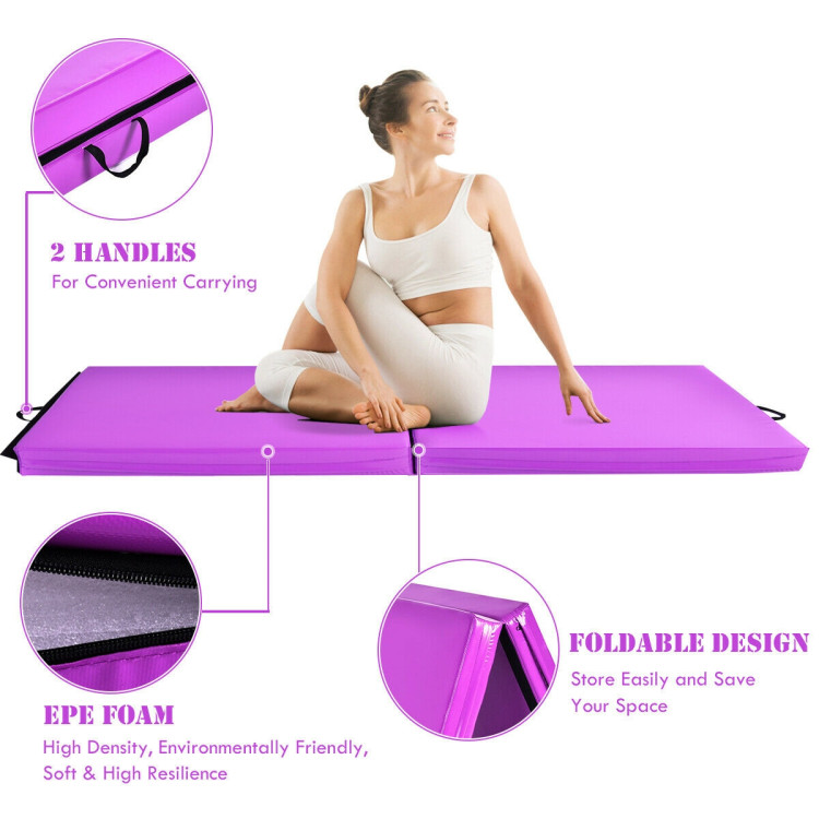 6 x 2 Feet Gymnastic Mat with Carrying Handles for Yoga-PurpleCostway Gallery View 8 of 10