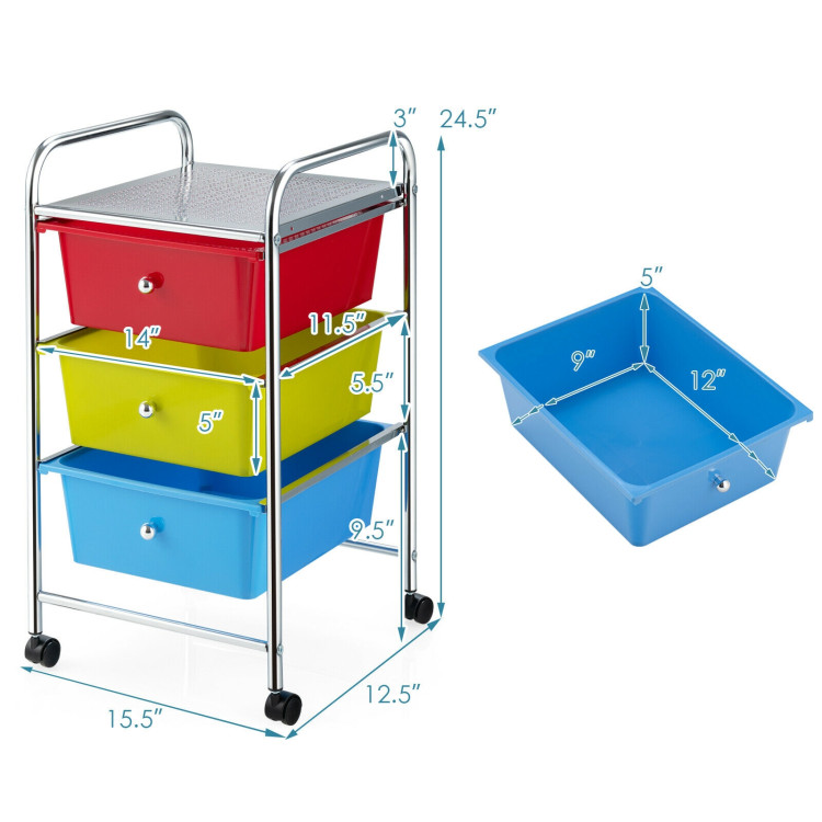 3-Drawer Rolling Storage Cart with Plastic Drawers for Office-MulticolorCostway Gallery View 5 of 13