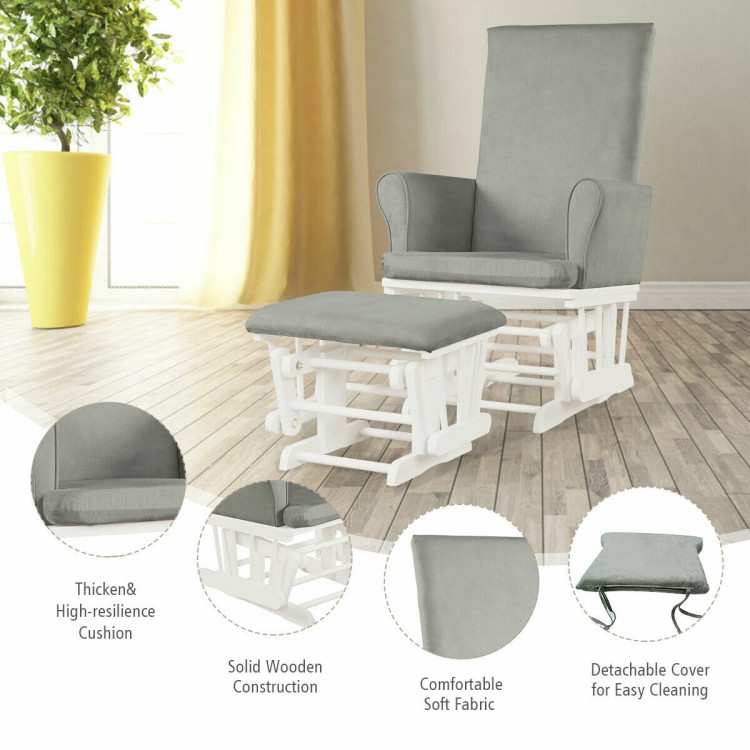 Baby Nursery Relax Rocker Rocking Chair Glider and Ottoman Cushion Set-GrayCostway Gallery View 11 of 11