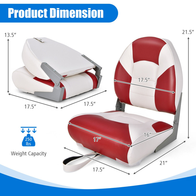 Low Back Boat Seat Folding Fishing chair with Thickened High-density Sponge Padding-RedCostway Gallery View 4 of 9