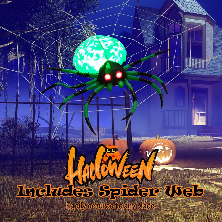 5 Feet Long Halloween Inflatable Creepy Spider with Cobweb and LEDsCostway Gallery View 10 of 10
