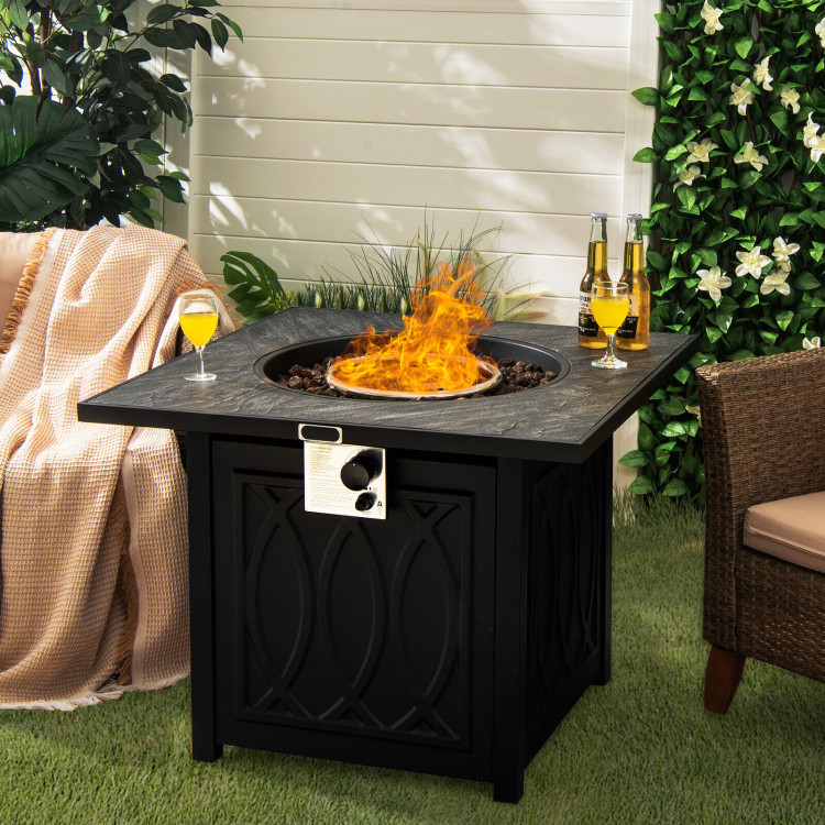 32 Inch Propane Fire Pit Table Square Tabletop with Lava Rocks Cover 50000 BTU-BlackCostway Gallery View 6 of 12