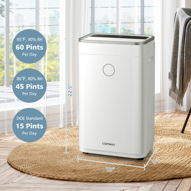 60-Pint Dehumidifier for Home and Basements 4000 Sq. Ft with 3-Color Digital Display-WhiteCostway Gallery View 4 of 10