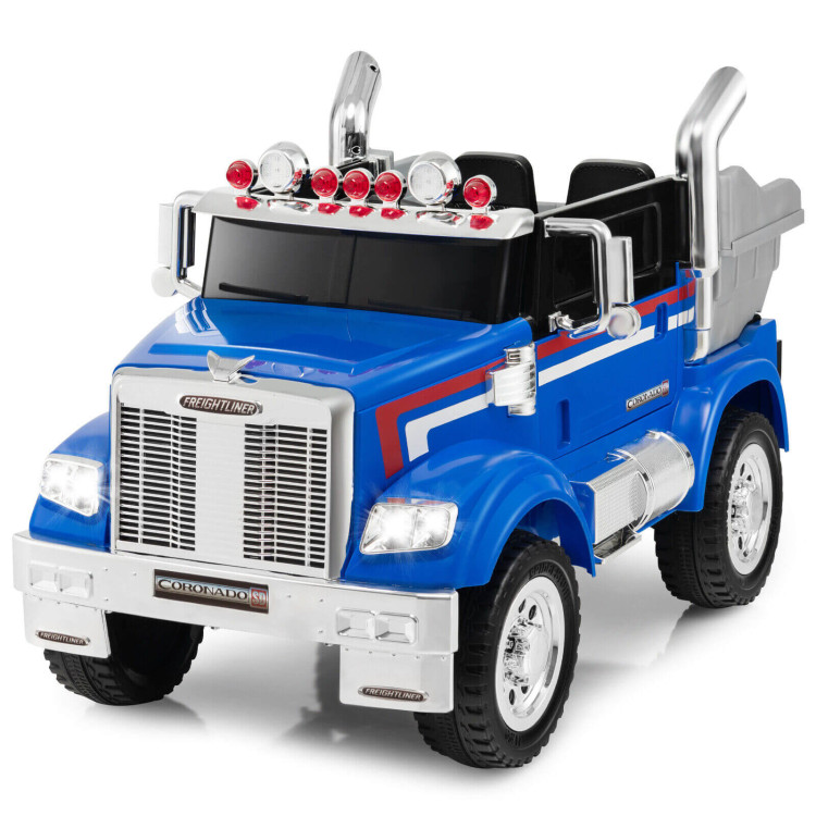 12V Licensed Freightliner Kids Ride On Truck Car with Dump Box and Lights -BlueCostway Gallery View 1 of 10