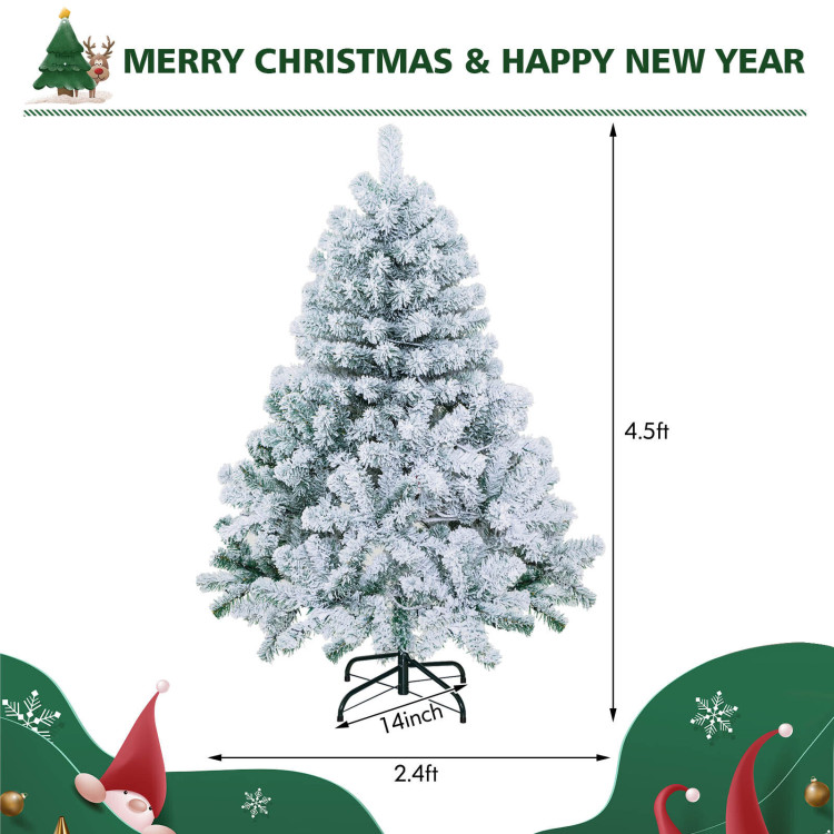 4.5 Feet Pre-Lit Premium Snow Flocked Christmas Tree with 150 LightsCostway Gallery View 4 of 10
