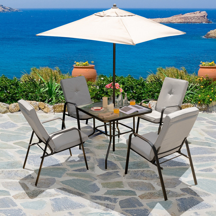 35 Inch Patio Dining Square Tempered Glass Table with Umbrella HoleCostway Gallery View 6 of 10