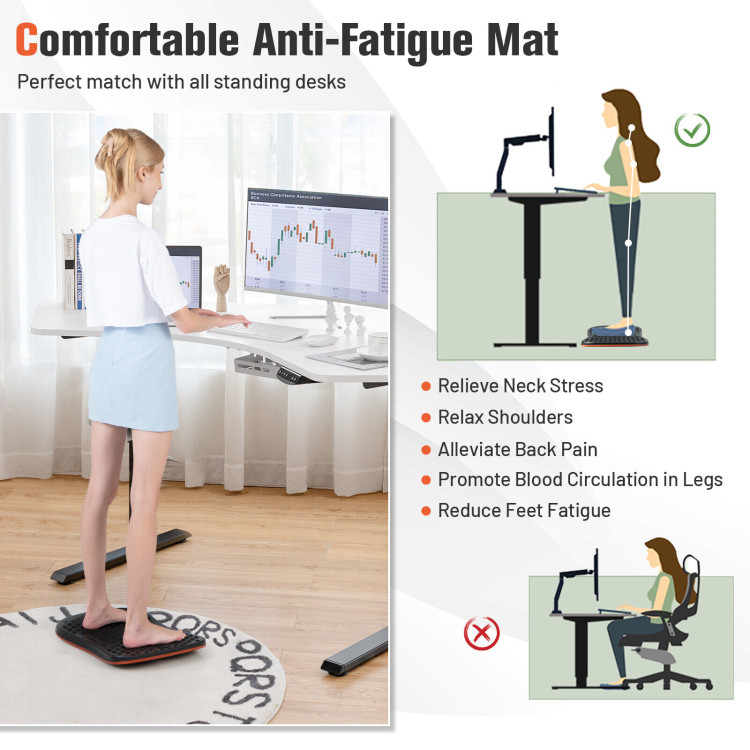 Anti Fatigue Wobble Balance Board Mat with Massage Points for Standing Desk-Black