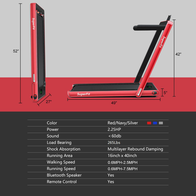 2 in 1 Folding Treadmill with Bluetooth Speaker Remote Control-RedCostway Gallery View 10 of 10