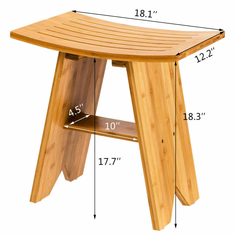 18 Inch Bamboo Shower Stool Bench with ShelfCostway Gallery View 10 of 12