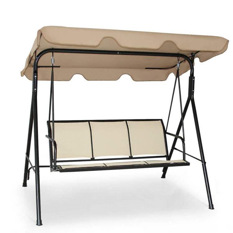 Outdoor Patio Swing Canopy 3 Person Canopy Swing Chair-BrownCostway Gallery View 13 of 13