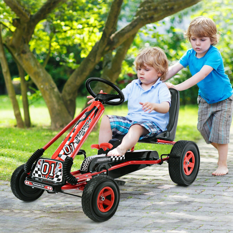 4 Wheels Kids Ride On Pedal Powered Bike Go Kart Racer Car Outdoor Play Toy-RedCostway Gallery View 2 of 11