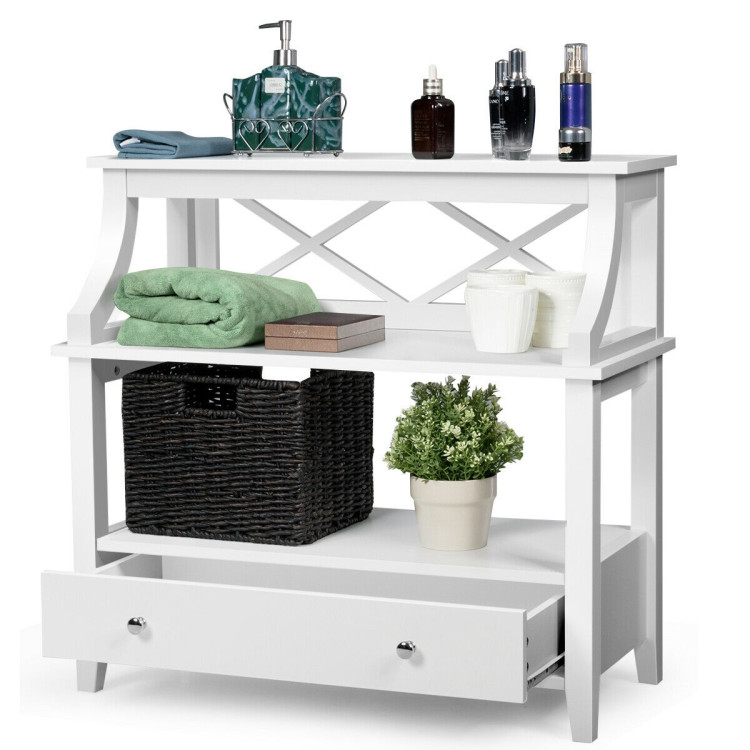 3-Tier Storage Rack End table Side Table with Slide Drawer -WhiteCostway Gallery View 5 of 11