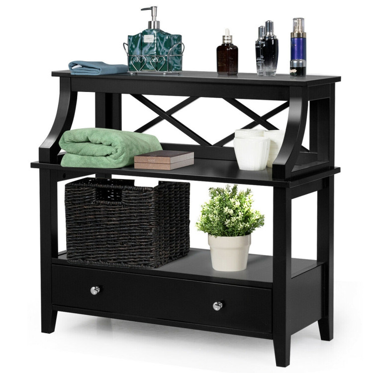 3-Tier Storage Rack End table Side Table with Slide Drawer -BlackCostway Gallery View 11 of 12