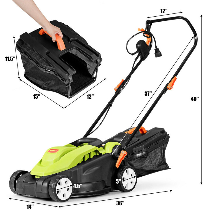 14-Inch 12 Amp Lawn Mower with Folding Handle Electric PushCostway Gallery View 5 of 12