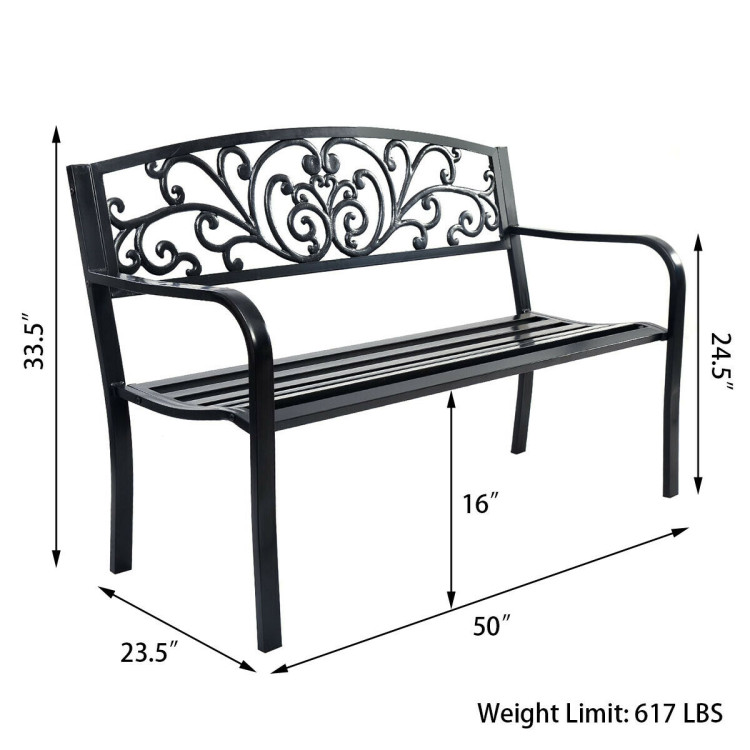 50 Inch Patio Park Steel Frame Cast Iron Backrest Bench Porch ChairCostway Gallery View 4 of 11