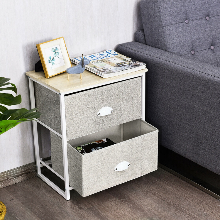 Metal Frame Nightstand Side Table Storage with 2 Drawers-GrayCostway Gallery View 2 of 14