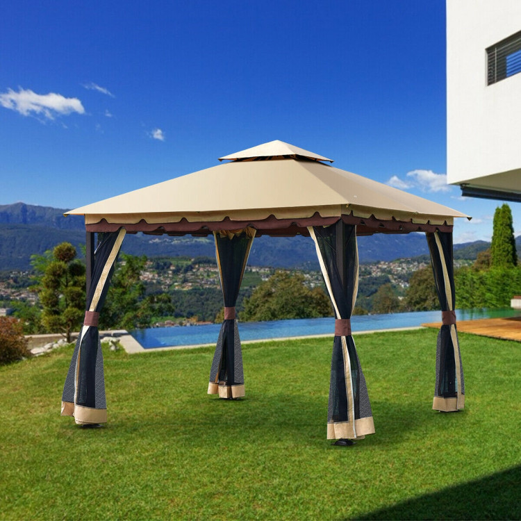 2-Tier 10 x 10 Feet Patio Shelter Awning Steel Gazebo CanopyCostway Gallery View 6 of 10