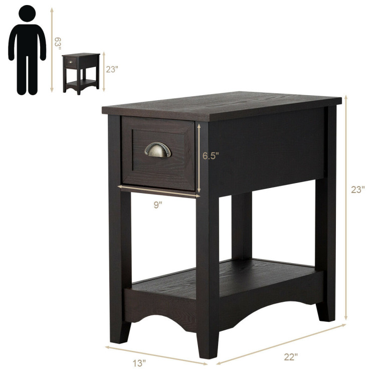 Contemporary Chair Side End Table Compact Table with Drawer Nightstand-BrownCostway Gallery View 4 of 11