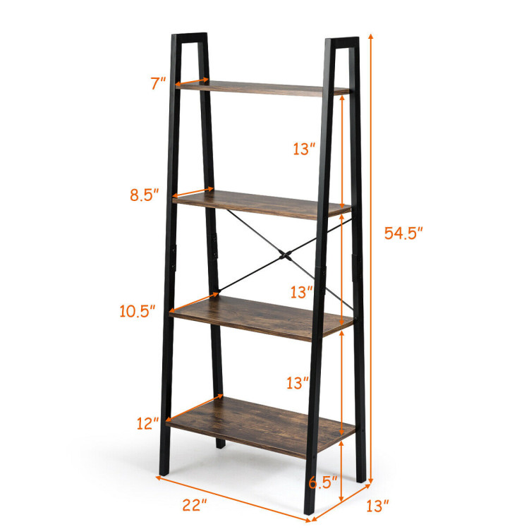 4-Tier Industrial Ladder Shelf with Metal FrameCostway Gallery View 5 of 11