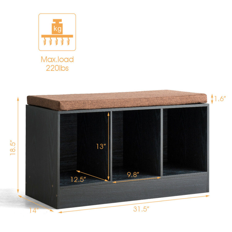 Shoe Bench with Padded Cushion and 3-Cube Storage BoxCostway Gallery View 4 of 12