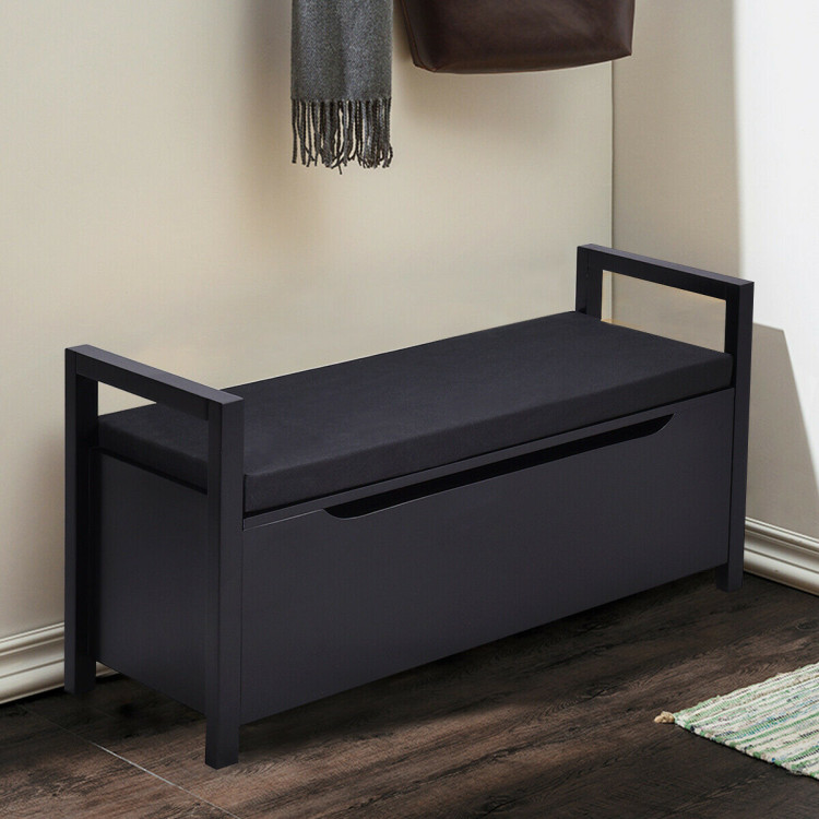 34.5 ×15.5 ×19.5 Inch Shoe Storage Bench with Cushion Seat for Entryway-BlackCostway Gallery View 6 of 11