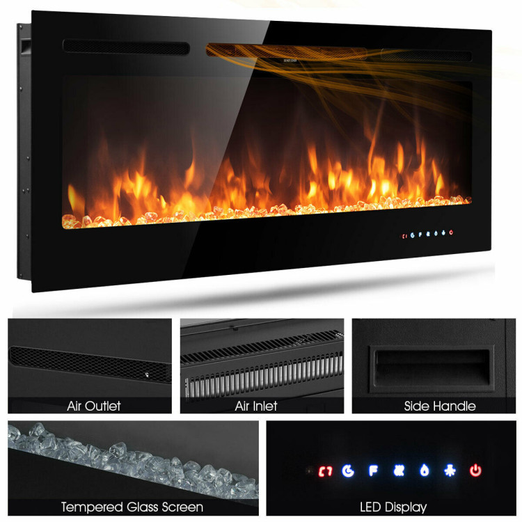 50 Inch Recessed Electric Insert Wall Mounted Fireplace with Adjustable BrightnessCostway Gallery View 9 of 12
