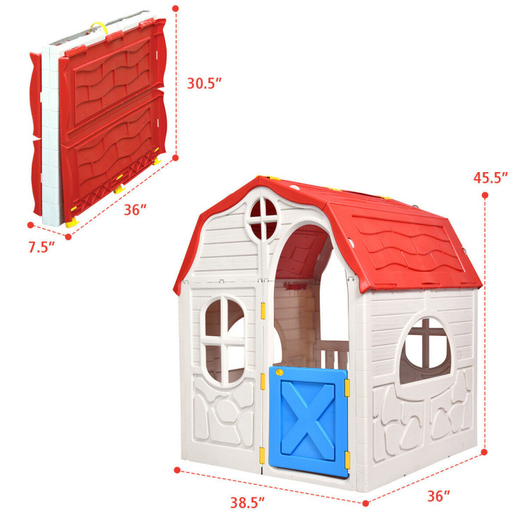 Kids Cottage Playhouse Foldable Plastic Indoor Outdoor ToyCostway Gallery View 4 of 8
