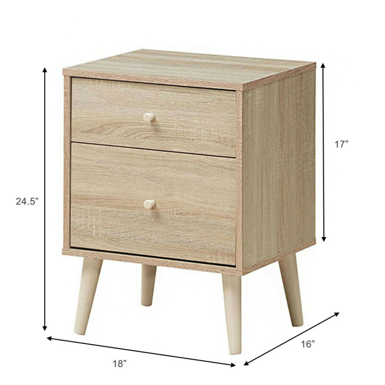 2-Drawer Nightstand Beside End Side Table with Rubber LegsCostway Gallery View 4 of 12