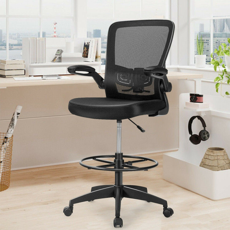 Height Adjustable Drafting Chair with Flip Up ArmsCostway Gallery View 2 of 11