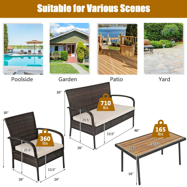 4 Pieces Patio Rattan Outdoor Conversation Set with CushionsCostway Gallery View 4 of 11