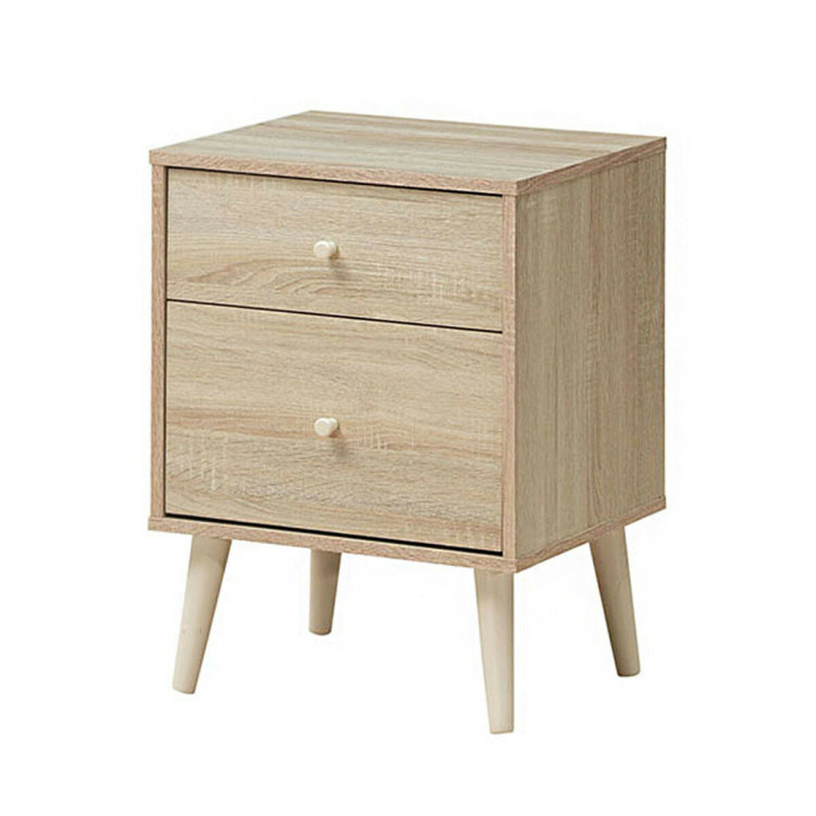 2-Drawer Nightstand Beside End Side Table with Rubber Legs-NaturalCostway Gallery View 3 of 12