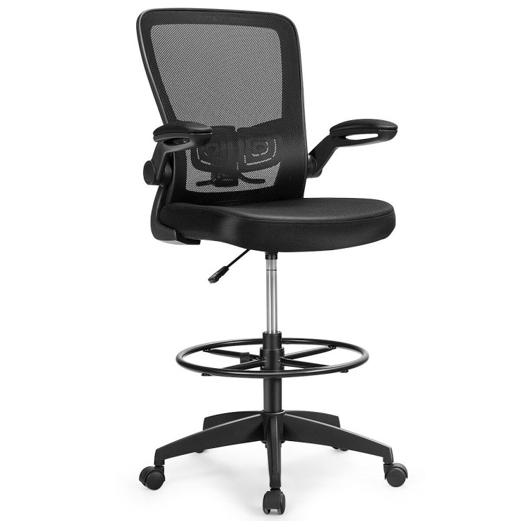 Height Adjustable Drafting Chair with Lumbar Support and Flip Up ArmsCostway Gallery View 1 of 11