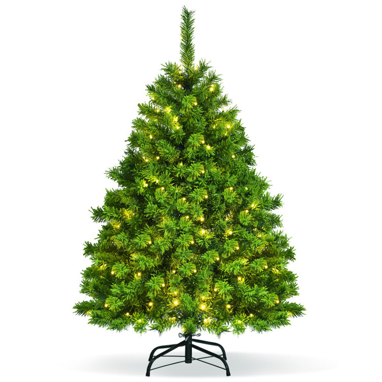 4.5 Feet Pre-Lit Hinged Christmas Tree Green Flocked with 392 Tips and 150 LED LightsCostway Gallery View 1 of 12