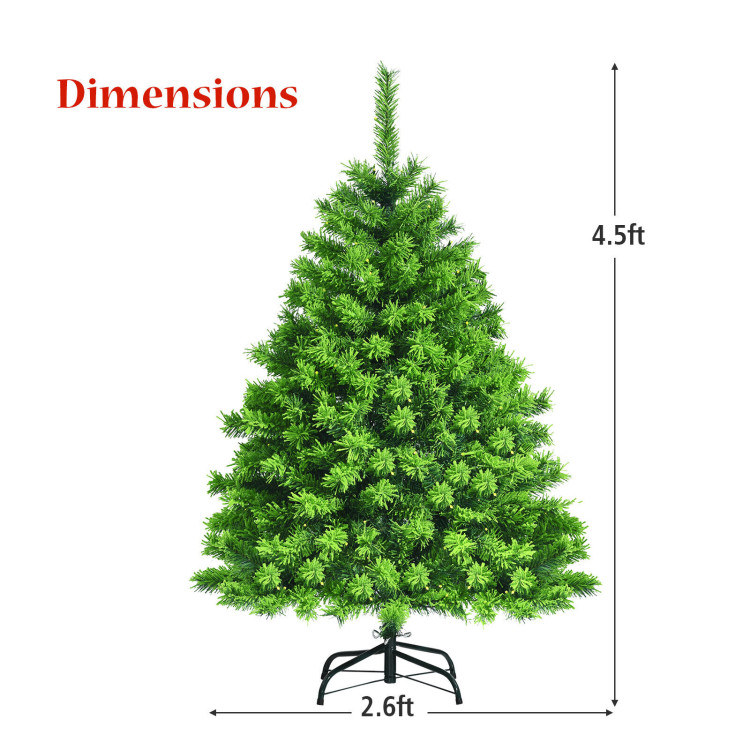 4.5 Feet Pre-Lit Hinged Christmas Tree Green Flocked with 392 Tips and 150 LED LightsCostway Gallery View 4 of 12