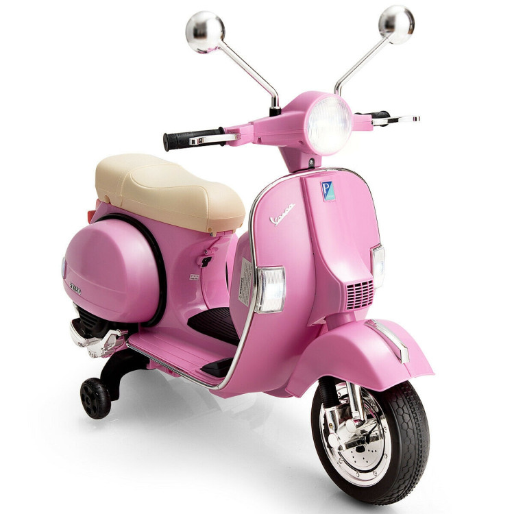 6V Kids Ride on Vespa Scooter Motorcycle with Headlight-PinkCostway Gallery View 1 of 12