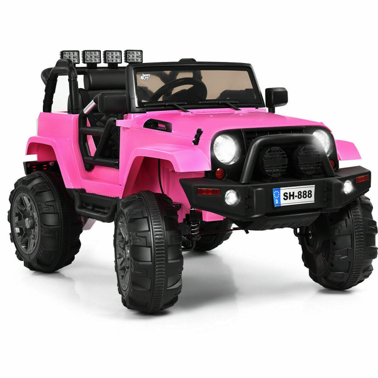 12V Kids Remote Control Riding Truck Car with LED Lights-PinkCostway Gallery View 1 of 12