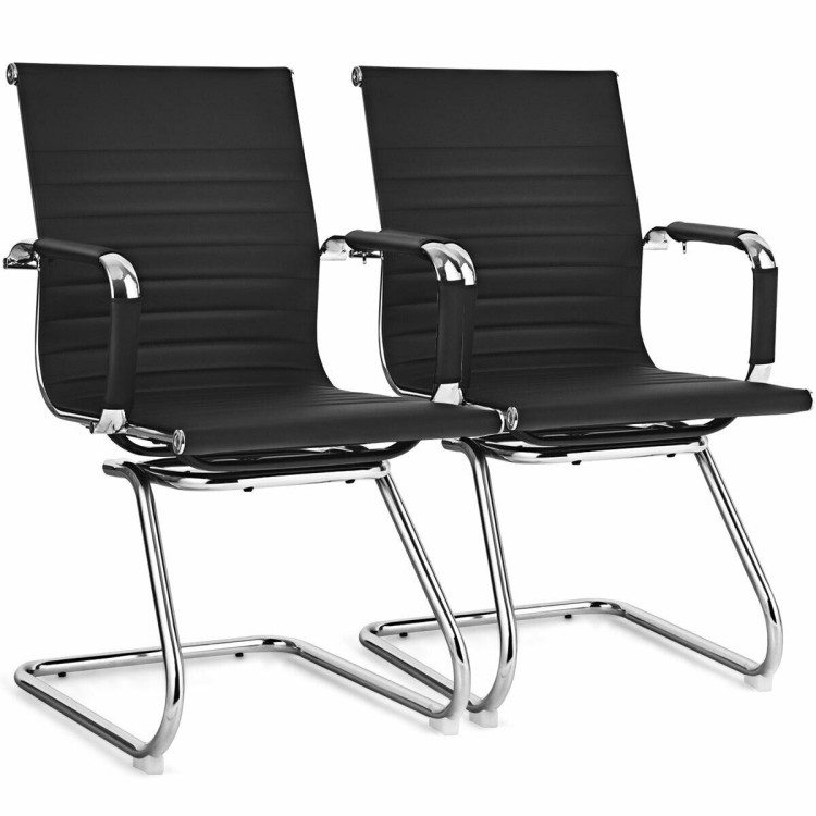 Set of 2 Heavy Duty Conference Chair with PU Leather-BlackCostway Gallery View 3 of 12