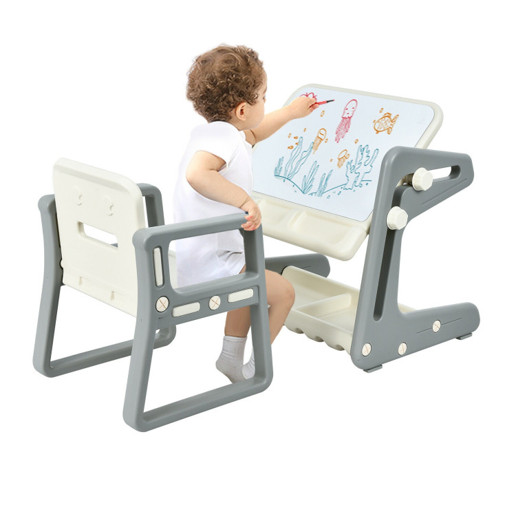 2 in 1 Kids Easel Table and Chair Set  with Adjustable Art Painting BoardCostway Gallery View 8 of 12