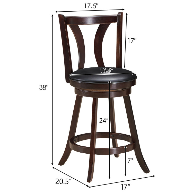Set of 2 Swivel Bar stool 24 Inch Counter Height Leather Padded Dining Kitchen Chair-24 InchCostway Gallery View 4 of 11