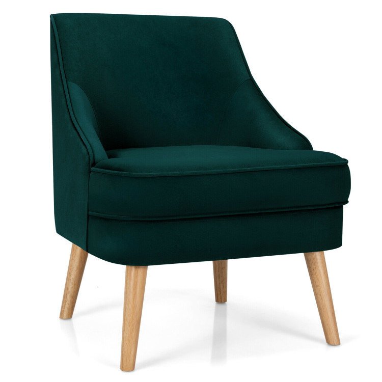 Mid Century Velvet Accent Chair with Rubber Wood Legs for Bedroom-GreenCostway Gallery View 1 of 12