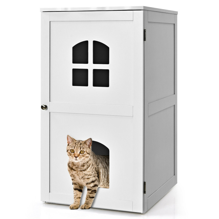2-Tier Hidden Cat House Enclosure Nightstand-WhiteCostway Gallery View 10 of 12