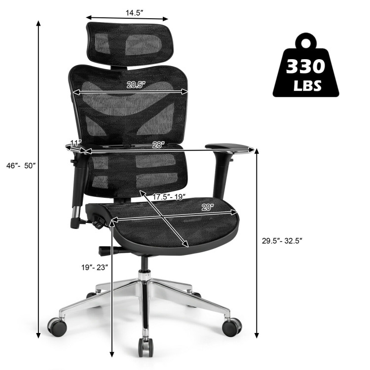 Ergonomic Mesh Adjustable High Back Office Chair with Lumbar Support-BlackCostway Gallery View 4 of 12