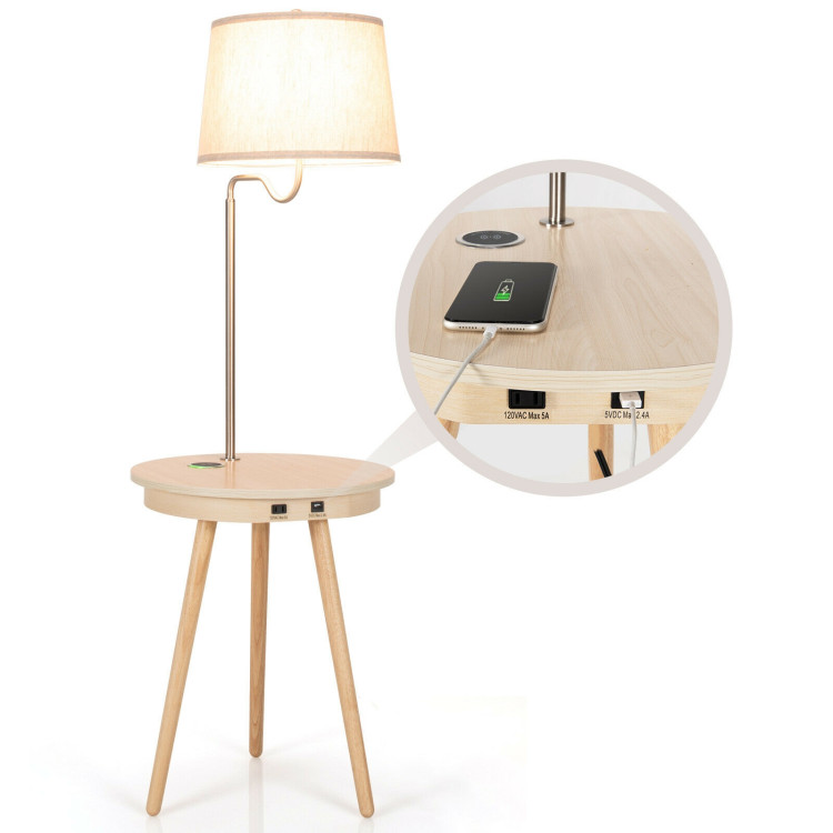 End Table Lamp Bedside Nightstand Lighting with Wireless Charger-NaturalCostway Gallery View 10 of 11