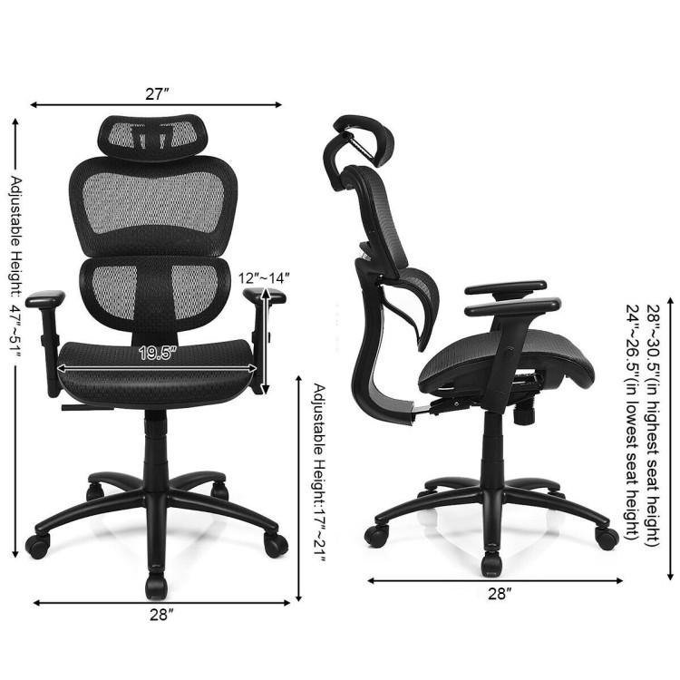 Mesh Office Chair Recliner with Adjustable HeadrestCostway Gallery View 4 of 10