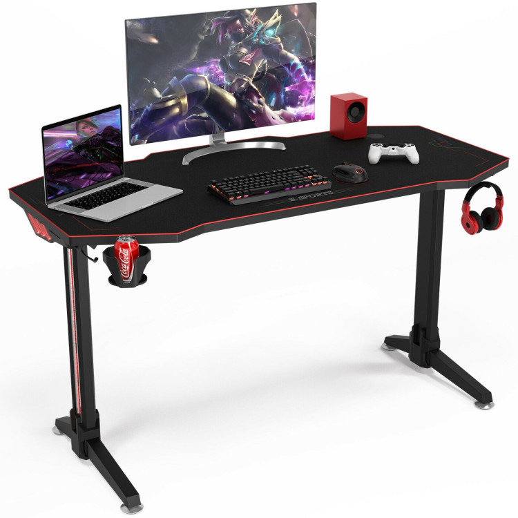 55 Inches T-shaped Computer Desk with Full Mouse Pad and LED LightsCostway Gallery View 9 of 12