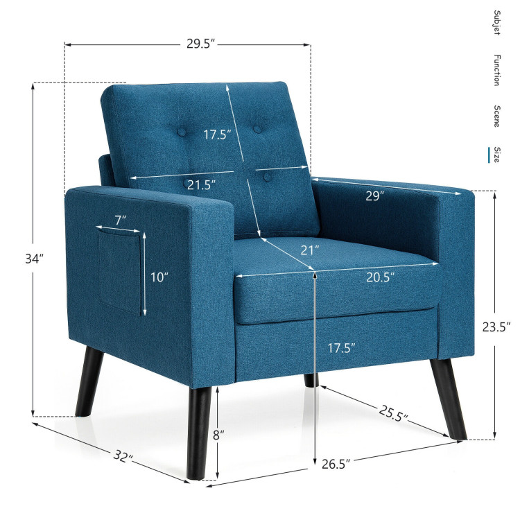 Mid-Century Upholstered Armchair Club Chair with Rubber Wood Legs-BlueCostway Gallery View 5 of 12