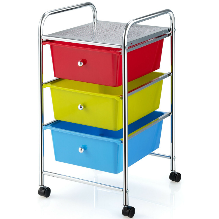 3-Drawer Rolling Storage Cart with Plastic Drawers for Office-MulticolorCostway Gallery View 9 of 13