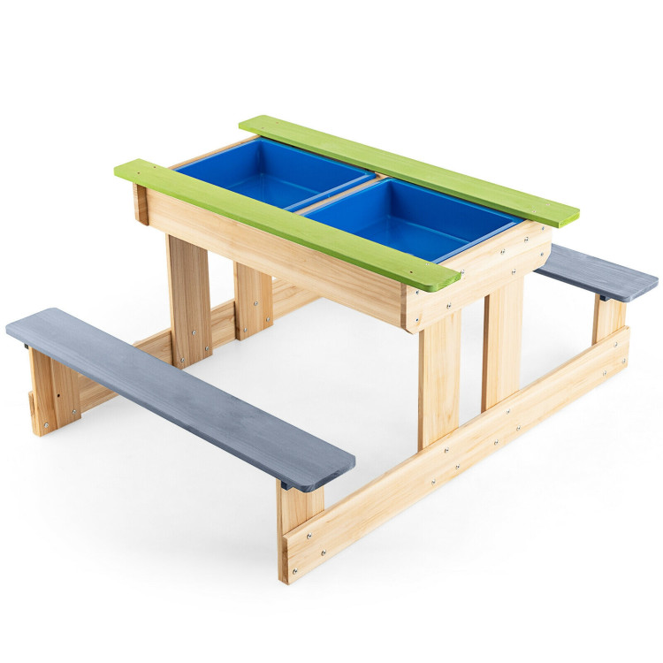 3-in-1 Outdoor Wooden Kids Water Sand Table with Play BoxesCostway Gallery View 1 of 10