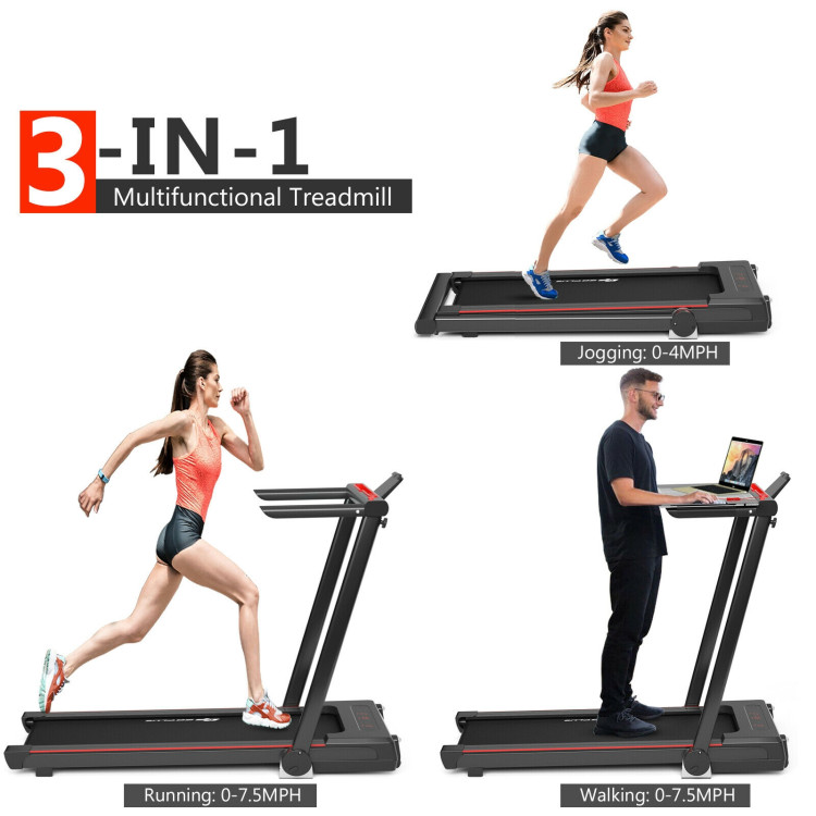2.25 HP 3-in-1 Folding Treadmill with Table Speaker Remote Control-BlackCostway Gallery View 7 of 13