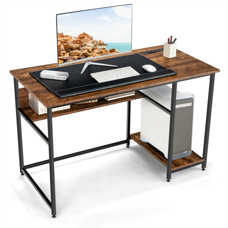48 Inch Computer Desk with Power Outlet USB Ports-Rustic BrownCostway Gallery View 7 of 10